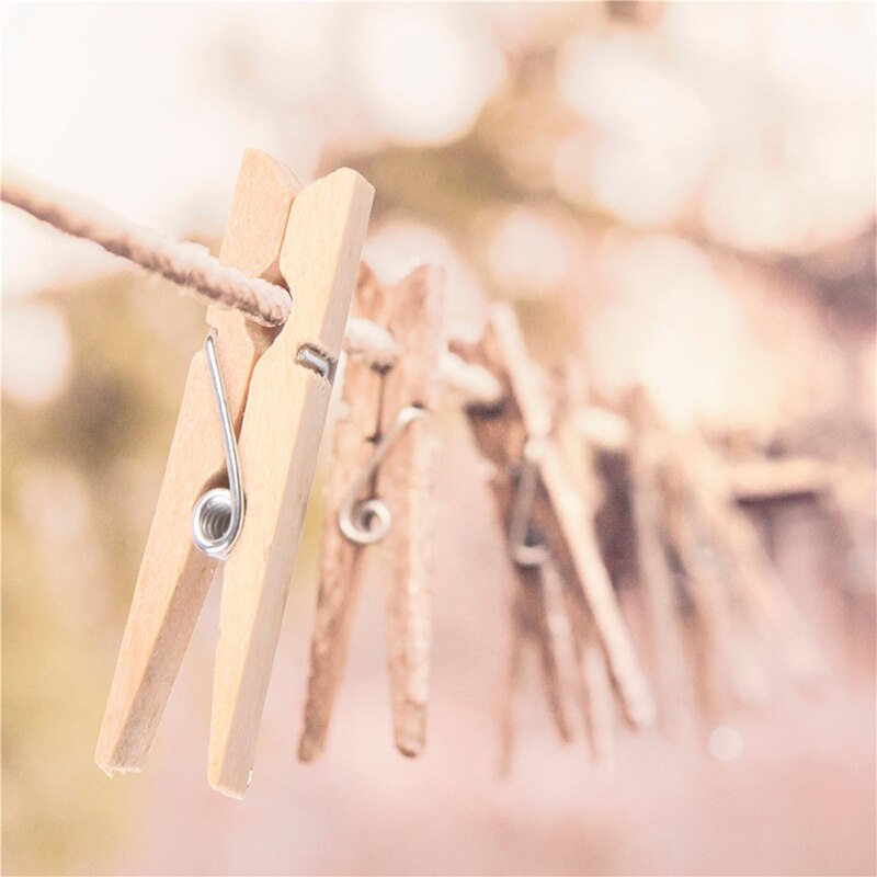 Pinza para fotos de madera de 100 Uds., pinza de madera decorativa, cuerda de cáñamo de 100 yardas, pinzas para ropa de almacenamiento para el hogar, pinzas decorativas