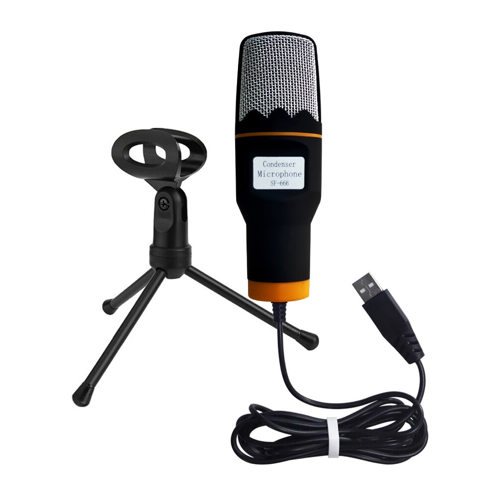 Microphone à condensateur USB avec trépied de bureau, Microphone d&#39;ordinateur, diffusion en direct, pour chat sur ICQ MSN, Skype, enregistrement en direct,: Black