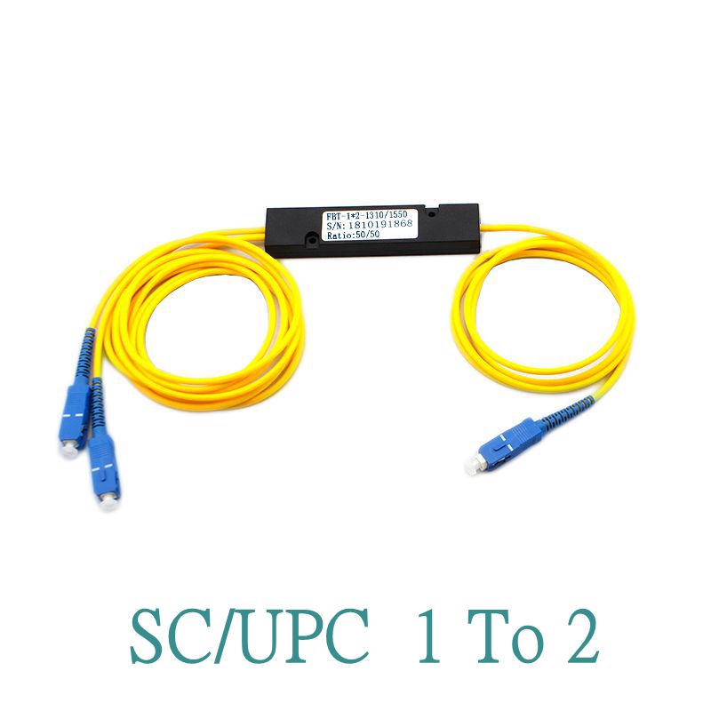 Divisor de fibra óptica PLC SC LC FC UPC 1X2 PLC, divisor monomodo de 1 a 2 SC/UPC PCL, divisor de computadora Y manga de cable, 2M: Azul