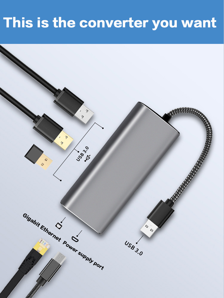 5-in-1 USB-C Hub - 3x USB 3.0, RJ45 Ethernet, PD Port - Driverless for Windows/Mac