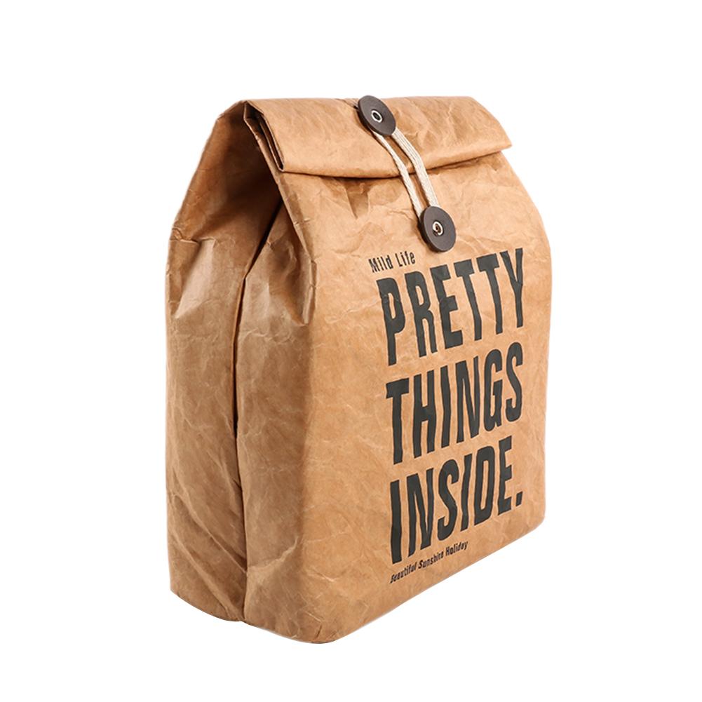 Brown Paper Lunch Bag Reusable Box Sack Durable Insulated Thermal Paper Bag Snack Cooler Picnic Container