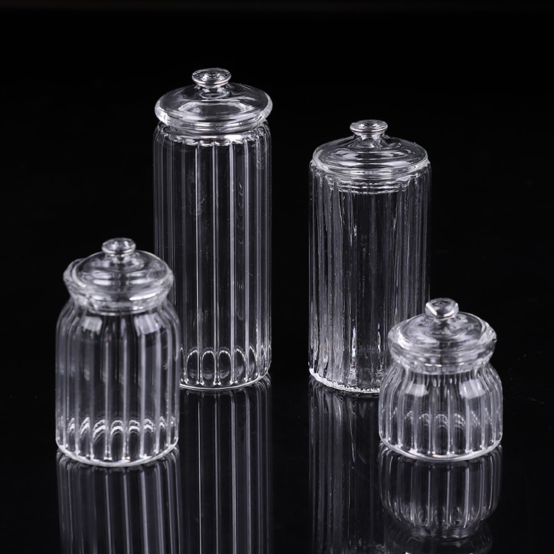 Dockhus miniatyr glas godis burk simulering godis flaska modell leksak 1/12 skala låtsas leksak för hem kök dekor