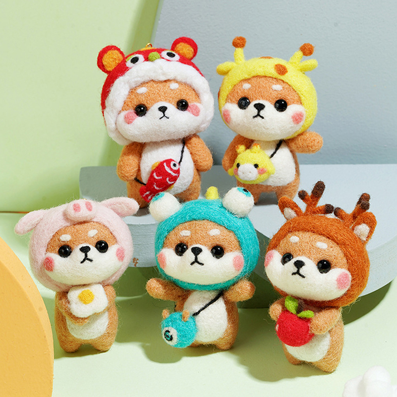 DIY Needle Felting Kit Needle Crafts Wool Felting Animals Kit DIY Handmade Non Finished Dog Handcraft with Needle Tool