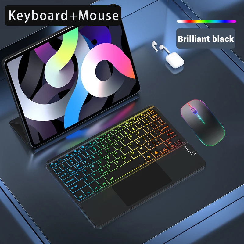 Multilingual 7-Colors Backlit Wireless with Touchpad Keyboard Rechargeable Portable Keyboard For iPad Tablet Laptop IOS Android: Navy Blue / Purple Switch