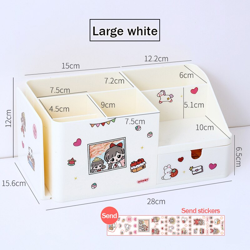Soporte para cajones y bolígrafos de gran capacidad para estudiantes, caja de papelería creativa 2 en 1, organizador de escritorio multifuncional, soporte tipo libro: big white
