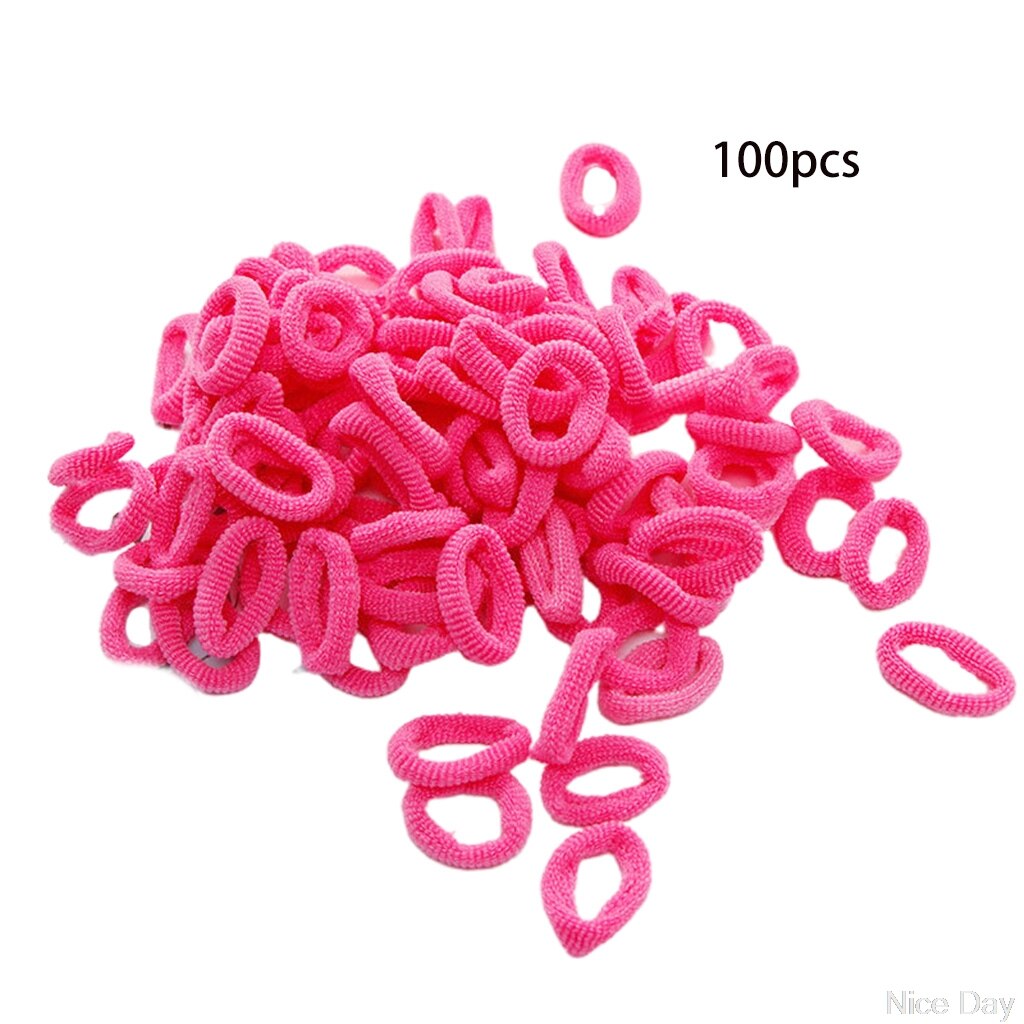 100 stk flerfarvet håndklæde scrunchies børn piger elastisk sømløs ponytai hårslips: Hot pink