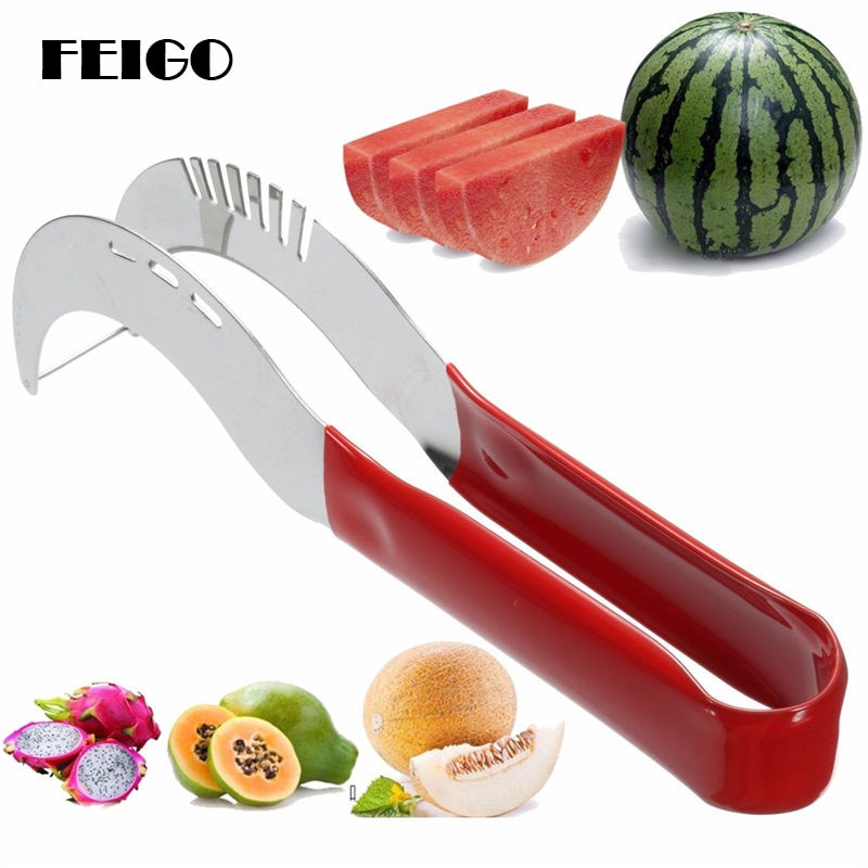 FEIGO 1 stks Fruit Mes Watermeloen Snijmachine Staal Cutters Cantaloupe Splitter Cutter Plastic Handvat Tang Fruit Gereedschap Keuken H09