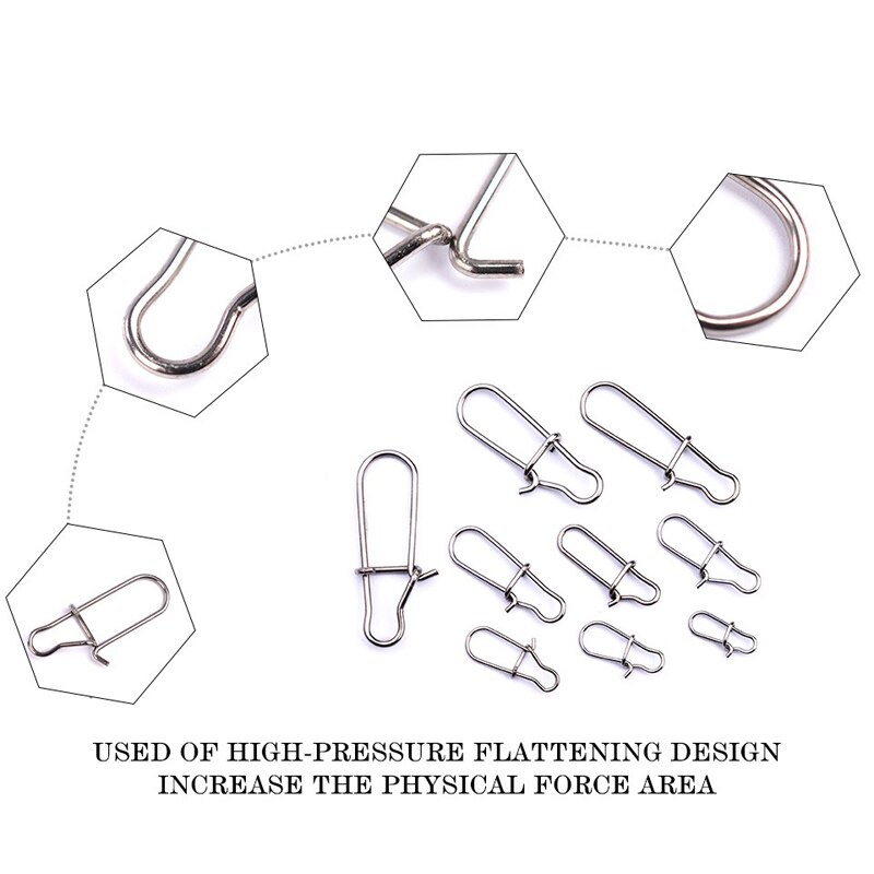 30 stk / pose rustfritt stål krok hurtig klips lås snap svingbare solide ringer sikkerhetslås fiskekrok kobling
