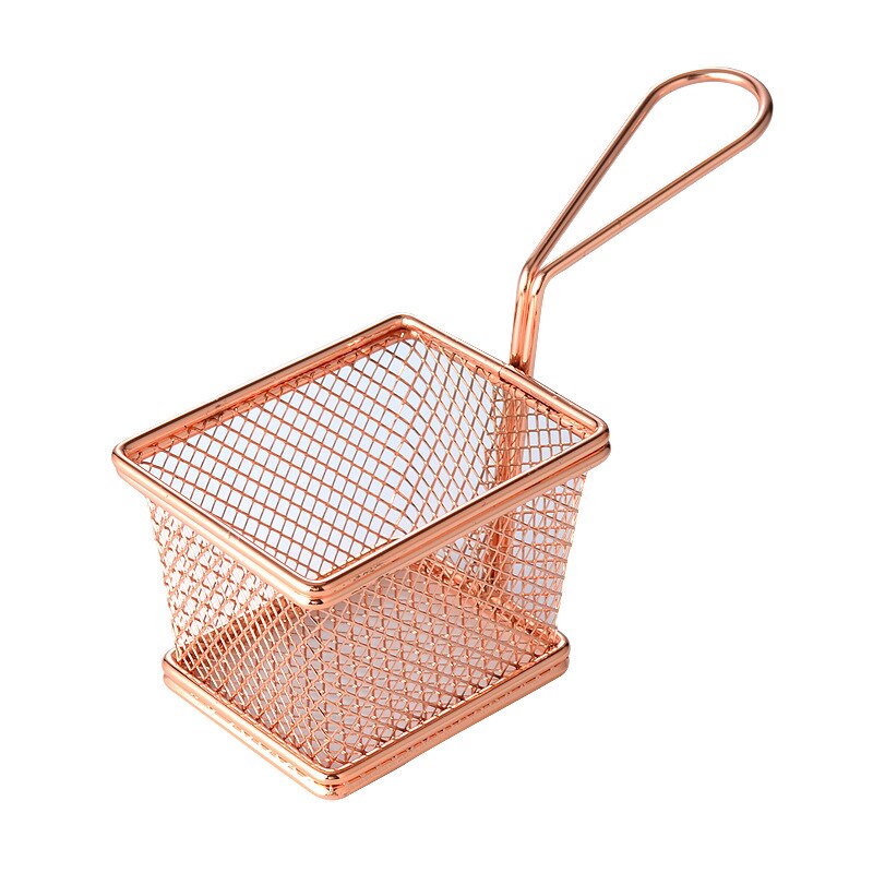 Mini French Deep Fryers Basket Net Mesh Fries Chip Kitchen Tool Stainless Steel Fryer Home Mini French Fries Baskets Strainer: Rose gold A