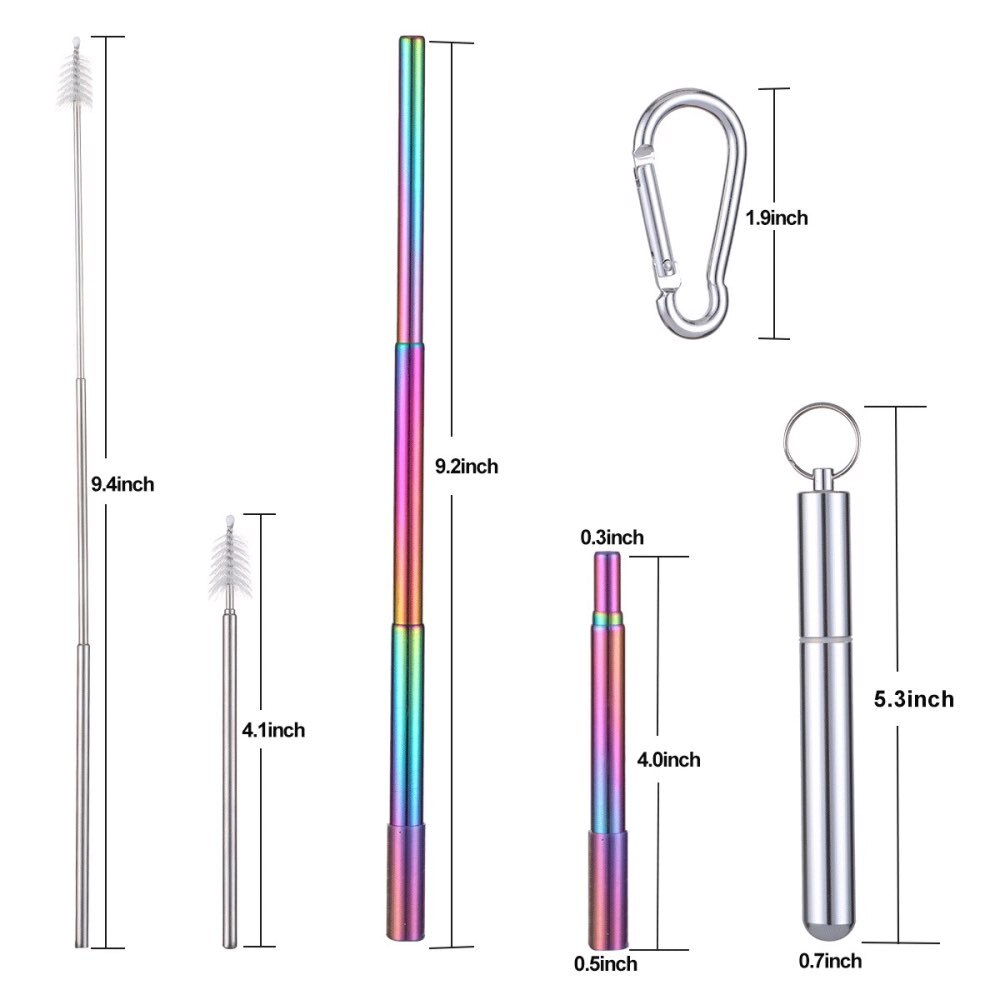 Teleskopowa słomka robić picia ze stali nierdzewnej przenośna słomka robić podróży wielokrotnego użytku składana metalowa słomka robić picia z pędzelkiem