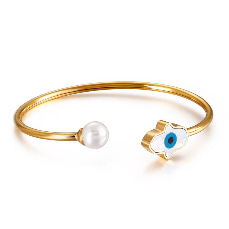 Lucky eye tyrkisk onde øje charme armbånd guld og sølv farve manchet justerbare stål smykker hamsa hånd/kløver/ hjerte: Pumpe guld
