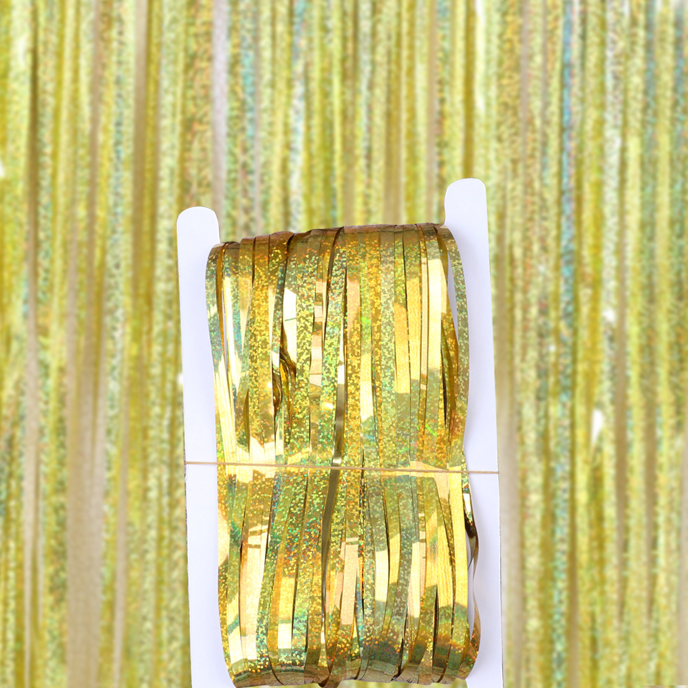 2m prata folha metálica enfeites franja cortina congelado festa decoração suprimentos inverno casamento pano de fundo decoração natal ornamentos: Fluorescência Amarela