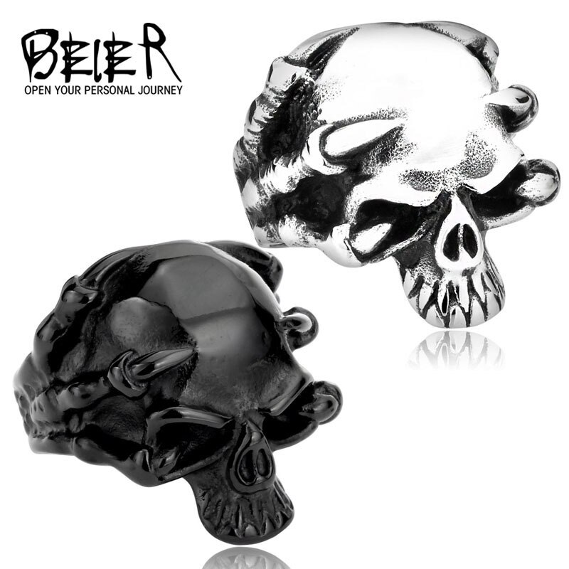 Beier-anillos de acero inoxidable 316L para hombre, góticos, Punk, garra, Thingking, Calavera, esqueleto, LLBR8-049R