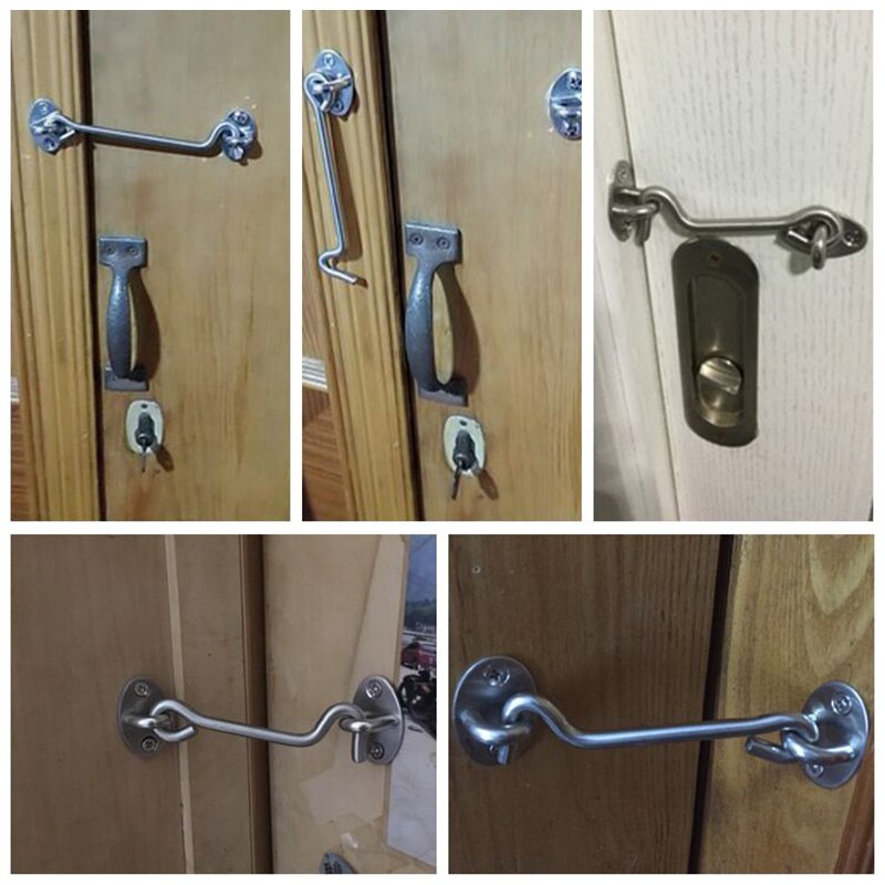 Hasp Latches Stainless Steel Sliding Door Chain Locks Security For Window Door Tools Hardware Accessories Silent Latch Lock