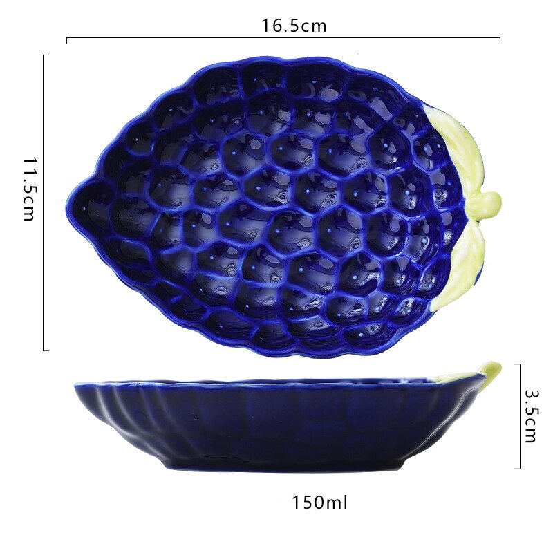 Ceramic Huge Avocado Strawberry Fruit Shape Salad Plate Snack Tray Bowl Dish Blueberry Lemon Dessert Plates Tableware Supplies: Blue