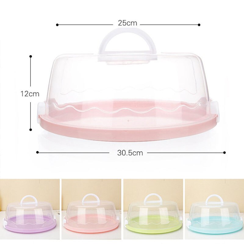 1pc 30X15cm Round Cake Carrier Handheld Plastic Pastry Storage Holder Dessert Container Cover Case Birthday Wedding Party case: 1pc Round Pink
