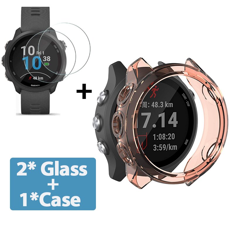 2-In-1 Protector Case + Screen Protector Voor Garmin Forerunner 245 245 Muziek Zacht Tpu Beschermhoes shell Gehard Glas Film: Oranje