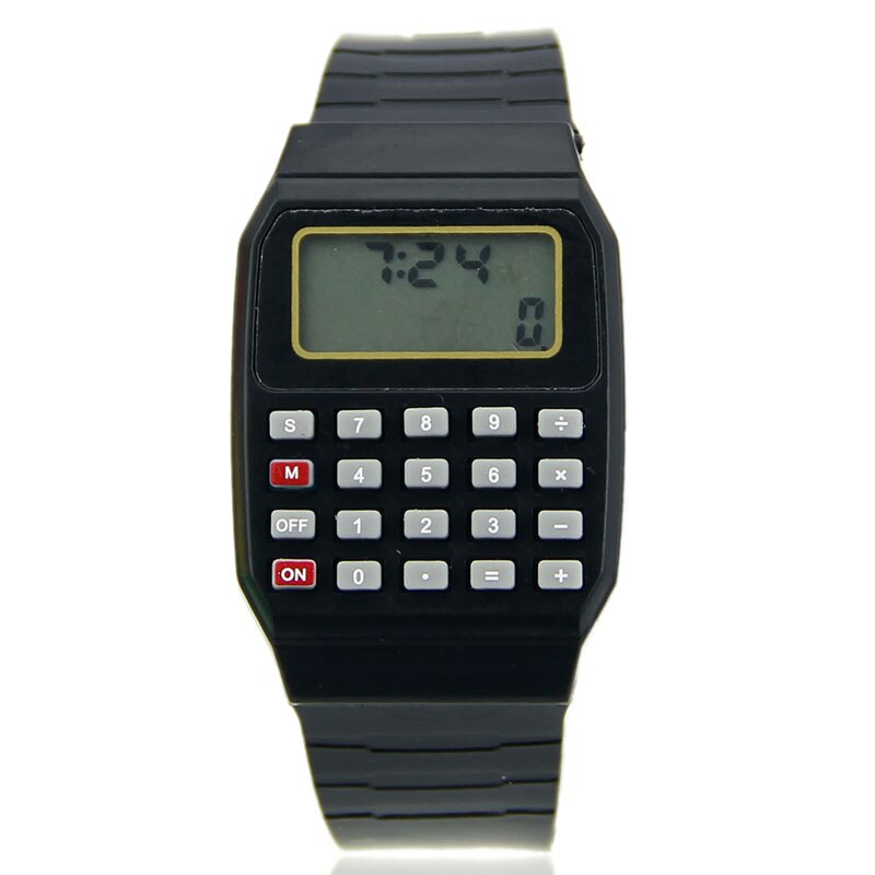 Fad-Reloj de pulsera con calculadora electrónica para niños, pulsera con fecha de silicona, multiusos, R9JB: Black