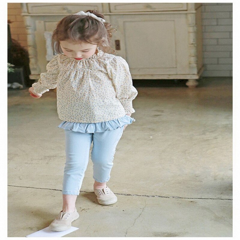 Jupe-pantalon en jean pour adolescentes, couleur unie, taille élastique à volants, printemps , E20631
