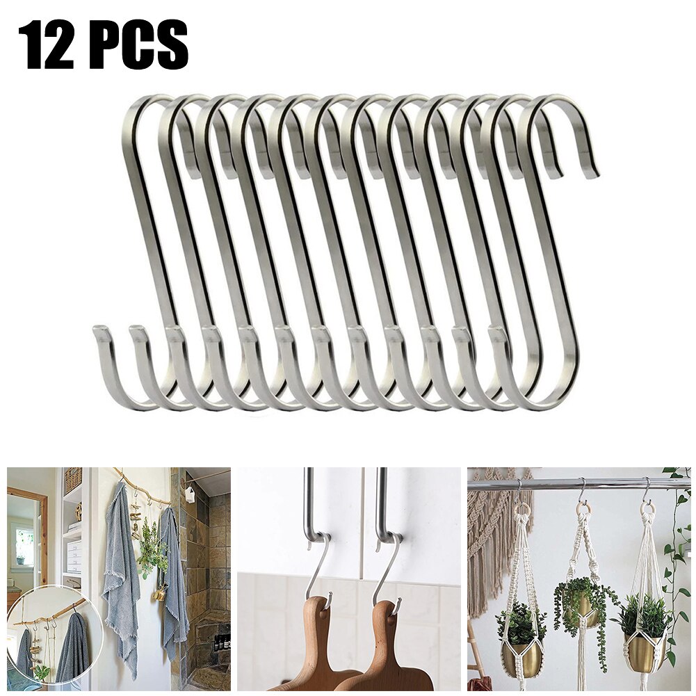12 Pcs S Hooks Flat Stainless Steel Hanger Kitchen Garden Hanging Utensil Home S Hook Kitchen Single Hook Flat Hook