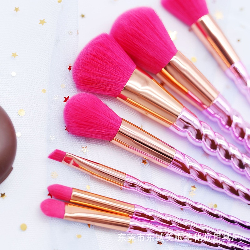 7 stk dejlige pink hår makeup børster sæt foundation blending power krølle børste kosmetisk skønhed makeup børste værktøj