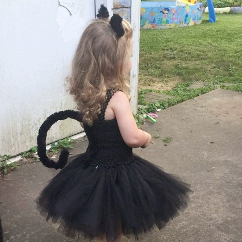 Børn piger halloween kostume pettiskirt kjole pandebånd binde hale jakkesæt