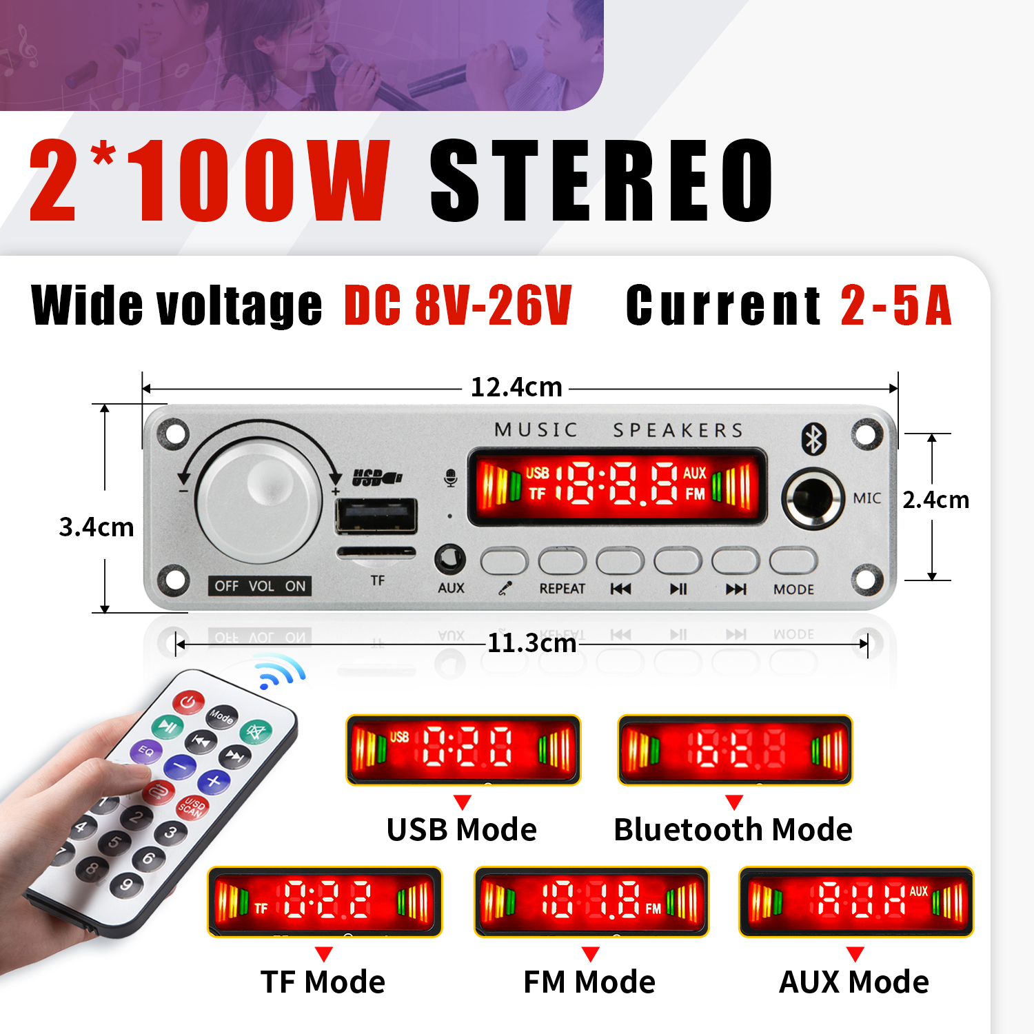 200W DIY domowy wzmacniacz cyfrowy płyta dekodera MP3 12V 100W moc dźwięku Bluetooth FM dla muzyki głośniki z subwooferem regulacja głośności
