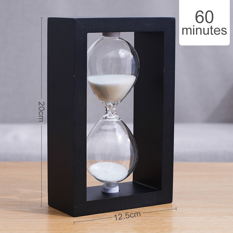 Timeglass 60 minutter tidtaker gratis gravering klokke sandklokke sandglass tre timing ornamenter hjem dekorasjon tilbehør: Svart hvit