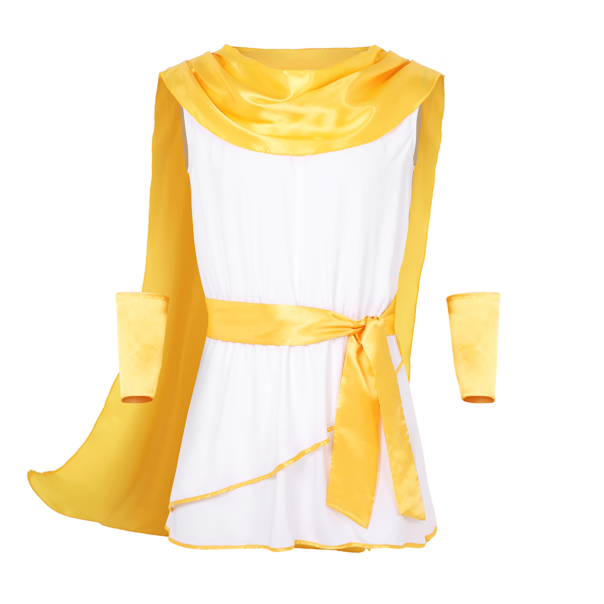 Mannen Volwassenen Mythische God Kostuum Deluxe Classic Toga Tuniek Kostuum Jurk Bevestigd met Goud Satijn Cape Riem en Pols Kaphandschoenen