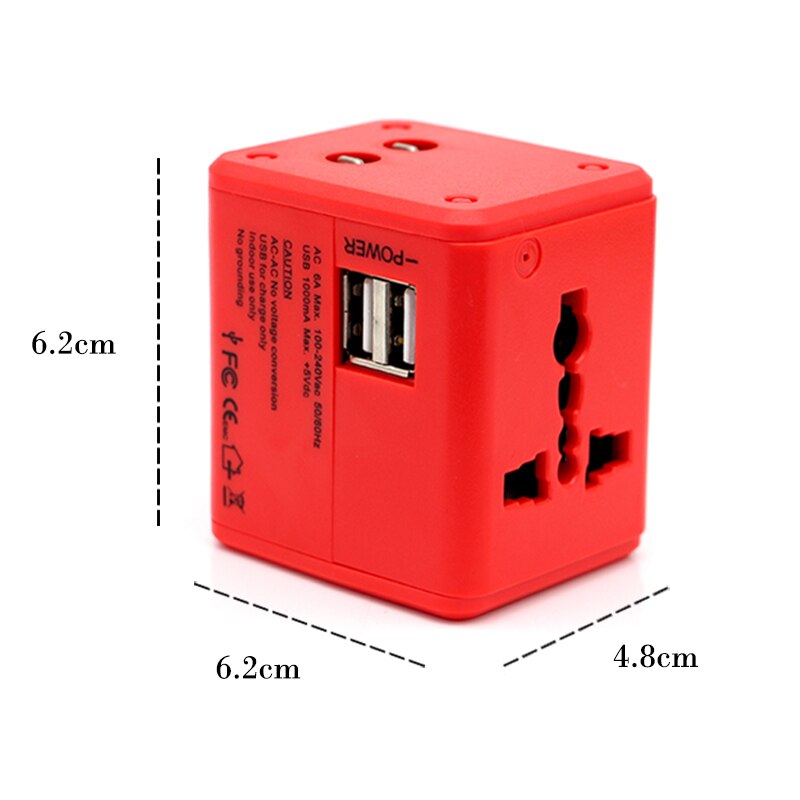 Elektrische Plug power Socket Adapter International Travel Adapter Alle-in-een rode Power Universele Adapter Wall Charger EU UK US AU