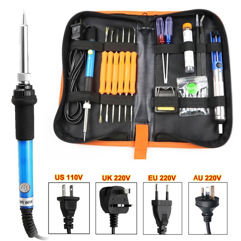 20Pcs Electric Soldering Iron Welding Tool Kit 110V 60W Control Welding Station Tip Case