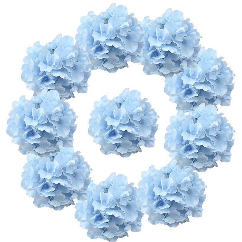 Zijde Hortensia Hoofden Kunstmatige Bloemen Boeket Met Stengels Voor Thuis Bruiloft Decoratie 10Pcs: Blue