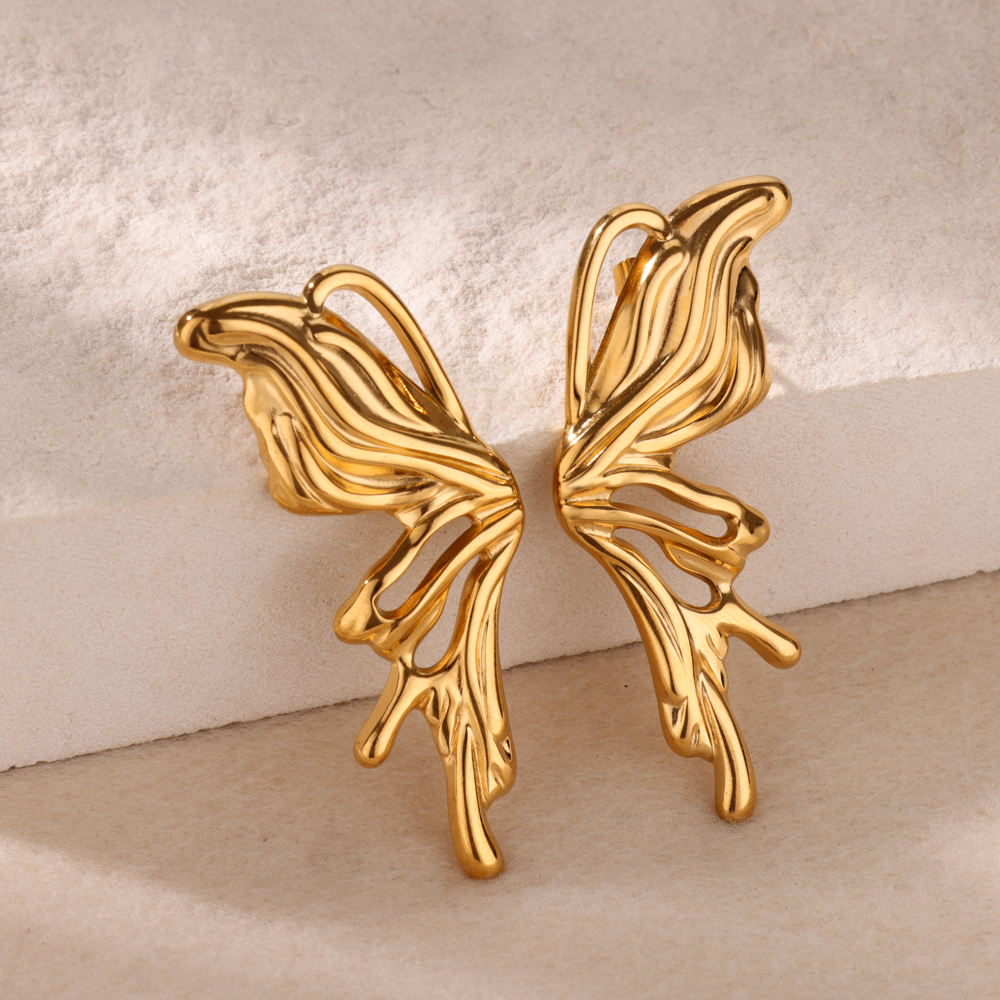 Pendientes de mariposa para mujer, aretes con forma de gota de agua de acero inoxidable de Color dorado, de joyería estética 2024: Color amarillo dorado claro