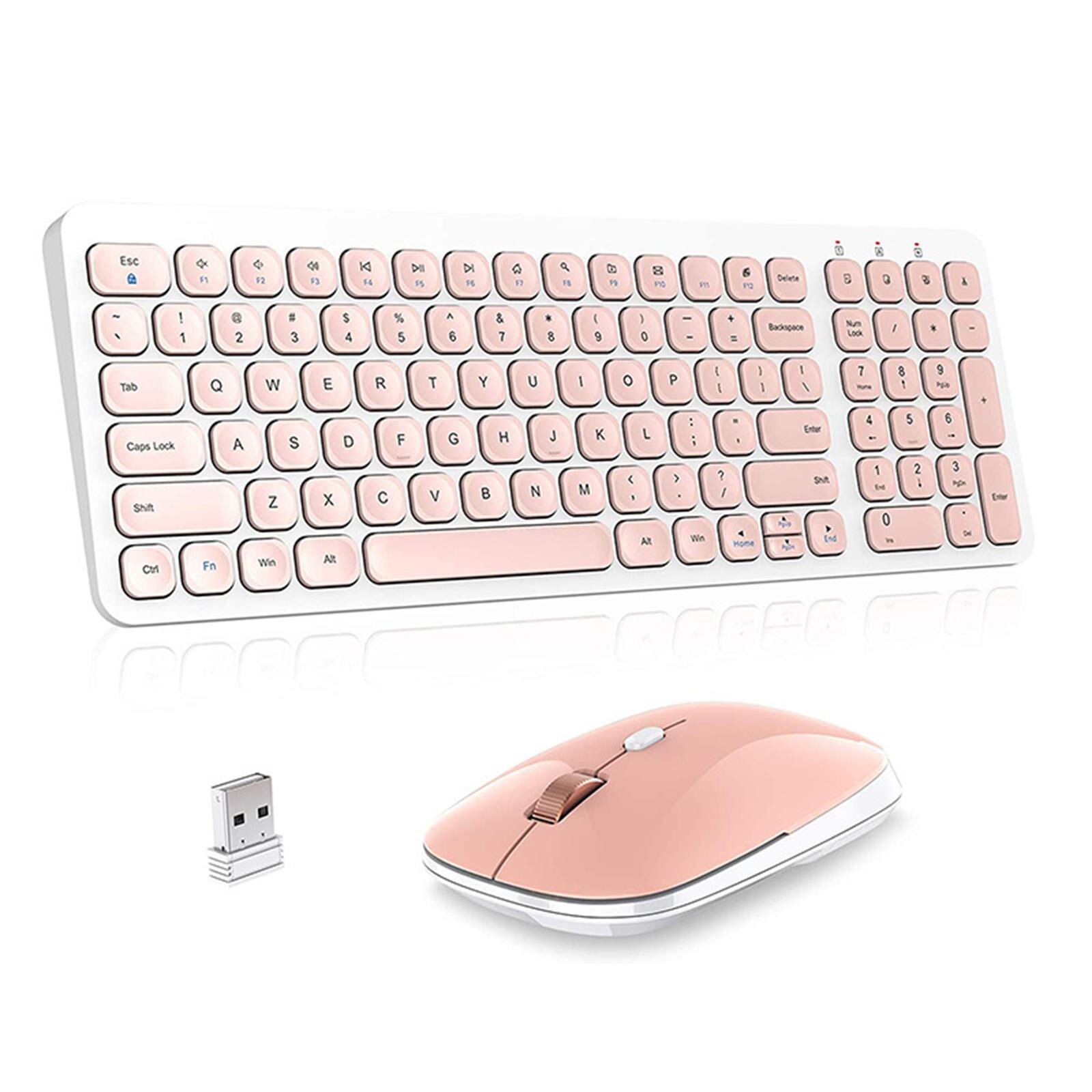 2.4 Ghz Wireless Keyboard Gaming Muis Sets Stille Ultra Dunne Pc Toetsenbord 1600 Dpi Draadloze Muis Voor Laptop Pc Games клавиатура: Pink 