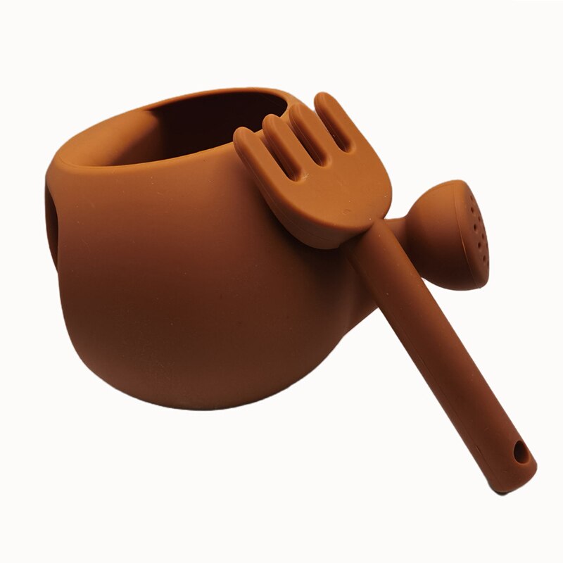 Silicone Kettle Sand Tools Beach Toys for Kids Baby Bath Shower Swimming Water Play Seaside Funny Game Cute Children Summer Toy: brown 2 pieces