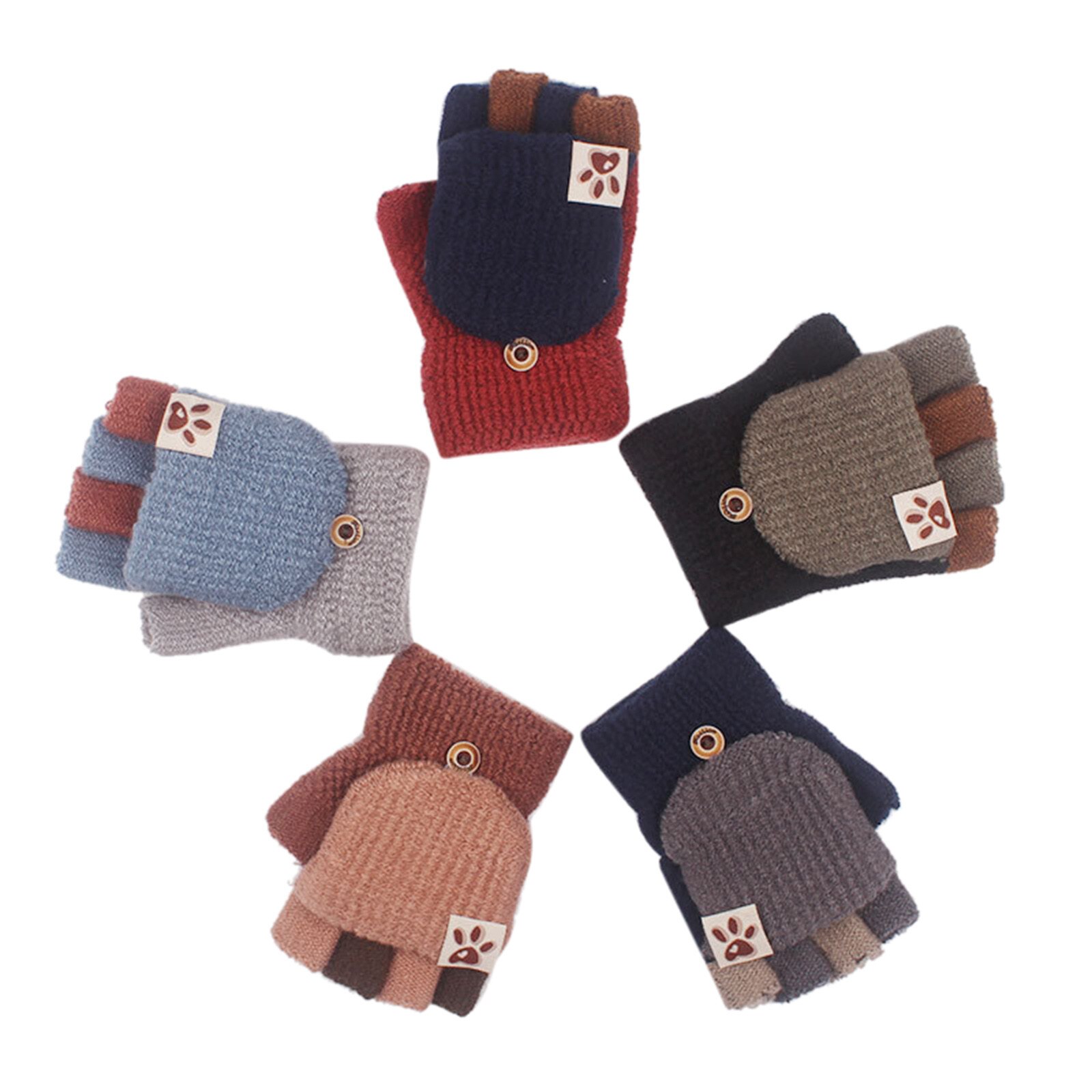 Katze Pfote Patchwork Handschuhe Voll & halb Finger Weicher Cabrio kippen oben Handschuhe Baby Winter Warme Gestrickte Handschuh Рукавицы Детские