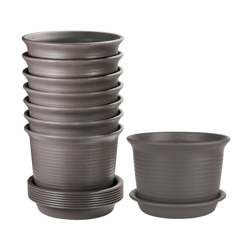 Plast blomsterpotter 8 stk potter med dreneringshull plantekasser med tallerkener for moderne planter, sukkulenter og frø barnehage