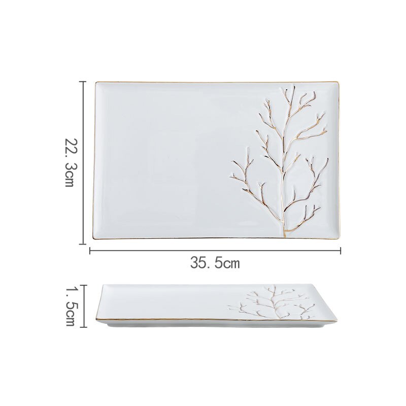 Creativity Golden Stroke Plates and Bowls Restaurant Hotel Salad Bowl Steak Spaghetti Dinner Plates Serving Tray Home Tableware: 14 inch plate