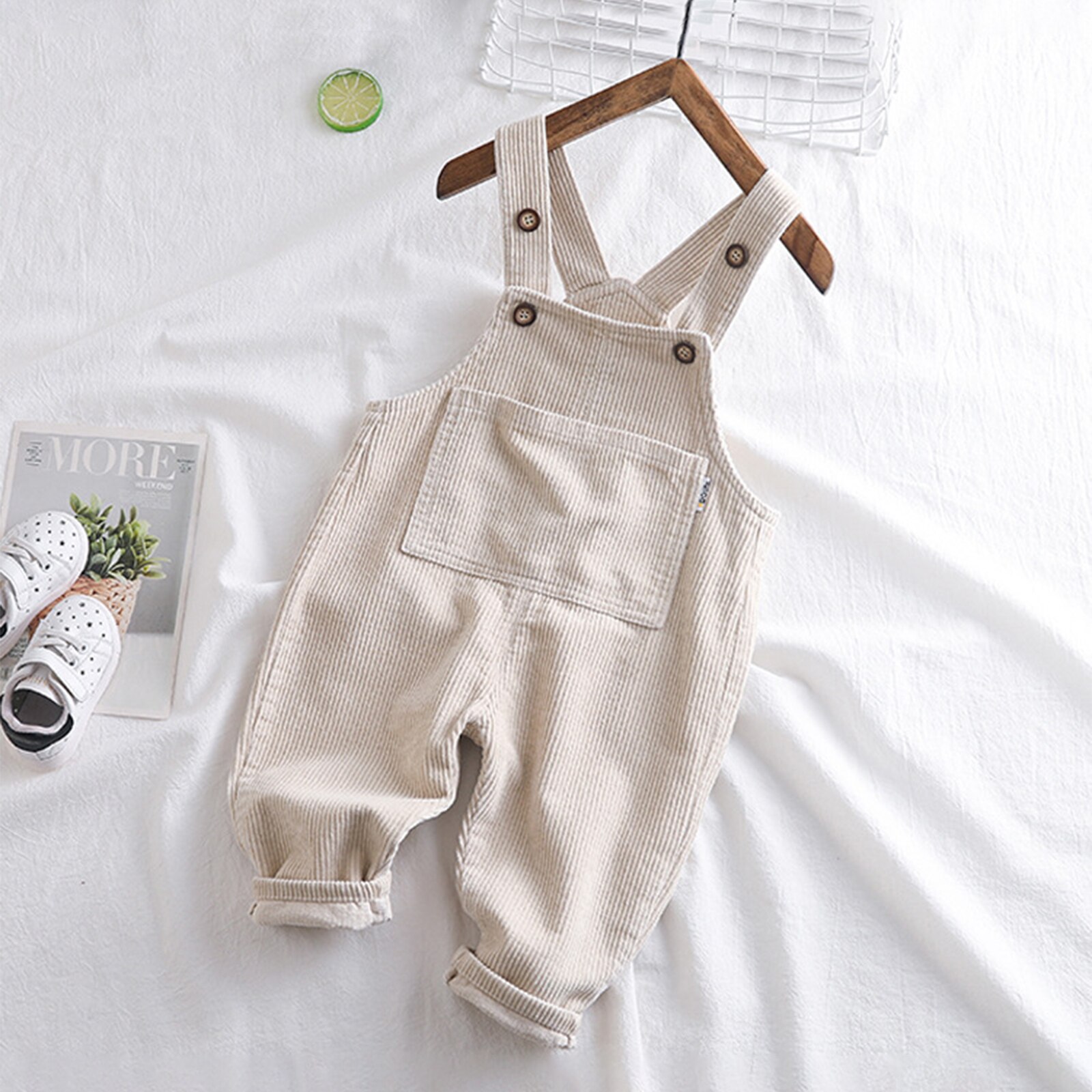 Pantalones de tirantes para bebé y niña, Pelele con pana de Color sólido, pantalones largos con tiras de pana y Bolsillo grande