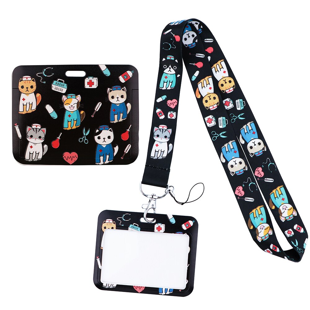 Flyingbee X2415 Neue horizontale Richtung Lanyard Kreditkarte ID Halter Abzeichen Student Reise Bank Bus Visitenkarte Abdeckung Abzeichen: Grau