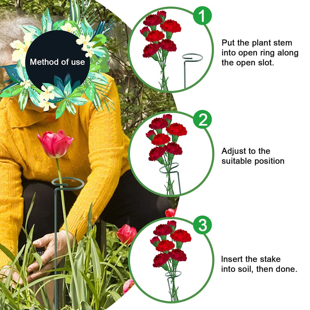 Plantestøttepinde, have enkeltstamme støttepæl planteburstøtteringe til amaryllis tomater orkidé lilje pæon