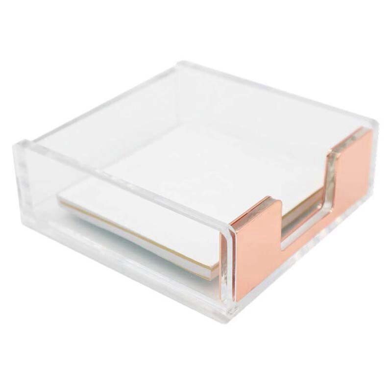 Clear Acrylic Rose Gold Self-Stick Note Pad Holders 3.5X3.3 Inch (Rose Gold) & Rose Gold Stapler Acrylic Desktop Stapler with 10