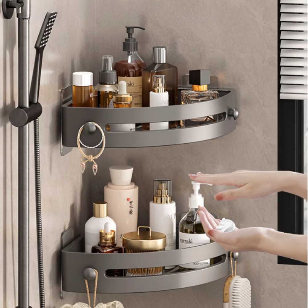 Badkamer Opbergrek Shampoo Rek Badkamer Plank Legering Make-up Organizer Douche Accessoires Geen Boor Muur Hoekplank
