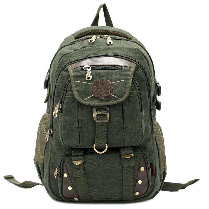 KAUKKO mode mannen rugzak vintage canvas rugzak schooltas mannen reistassen grote capaciteit reizen laptop rugzak tas: army green