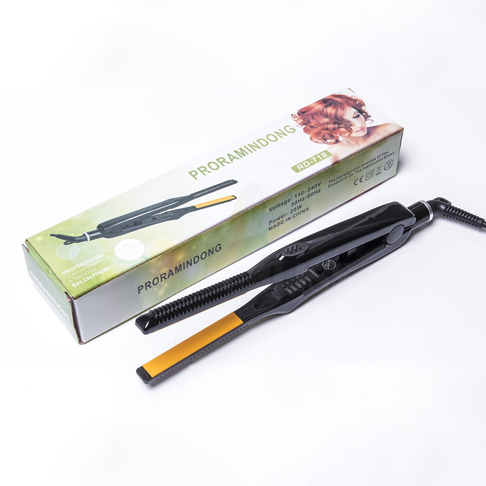 Small Flat Iron for Short Hair Men Beard Straightening 2 In 1 Straightener Fast Heat Up Curler with Tourmaline Ceramic Plates: Black With box / AU