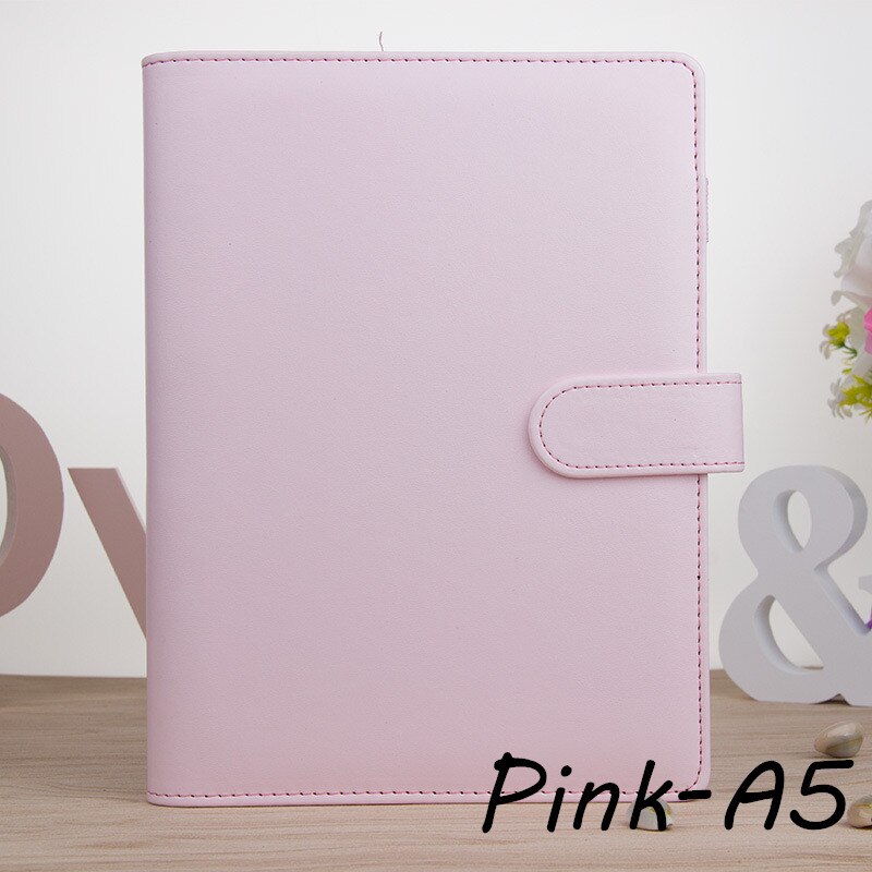 A5/A6 Vintage Notebook Cover Refillable Notebook File Folder Notepad Cover Leather Ring Binder Office Supplies: Pink-A5