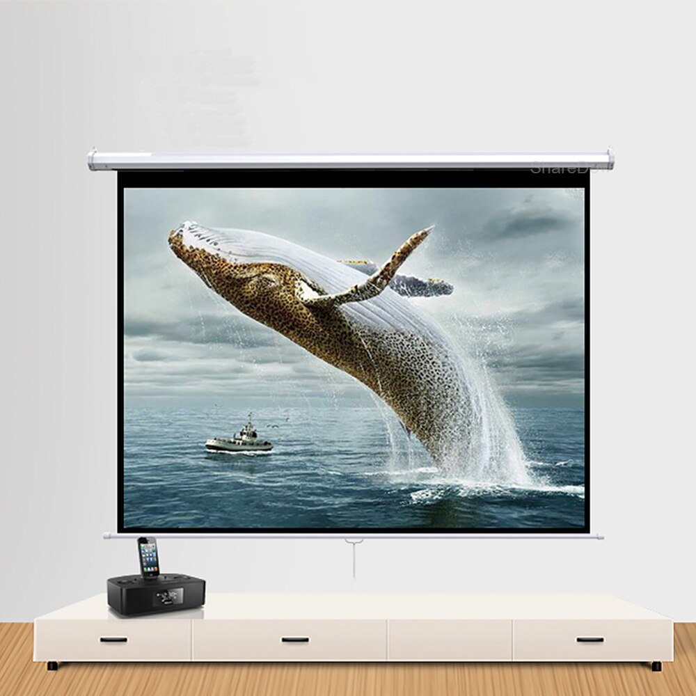 Manual Pull Down Projector Screen 60 72 84 100 Inch 4:3 Retractable Auto-Locking Matte Gray Fabric Fiber Glass Projection Screen