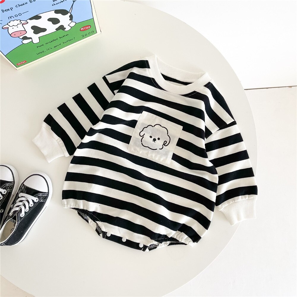 Zafille frühlings-kinderkleidung für mädchen und jungen, gestreifter babybody, süße schlafanzüge für mädchen und #39 , Patchwork-Baby-strampler: Schwarz / 3-6m