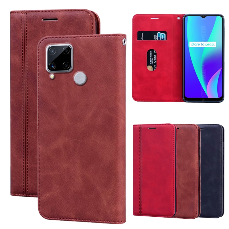 Leather Flip Case For OPPO Realme C15 Cover Wallet Capa Magnet Funda Realme C15 C 15 Telefon Protector Shell Cover Bumper Funda