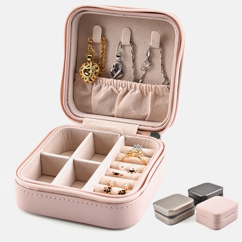 Small Size Jewelry Flip Cover Organizer Portable Cosmetic Leather Storage Display Travel Jewelry Case Boxes Jewelry Box Drawers